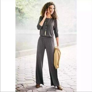 Soft Surroundings Medium Toujours Wide Leg Jumpsuit Gray Soft Knit Boho Pullon